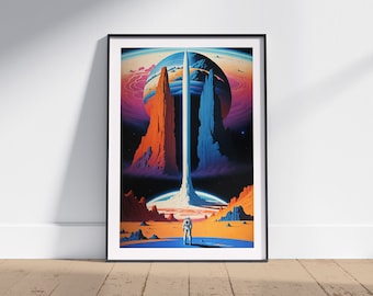 Planetary Voyage Art Print, Retro Futurism Art, Cosmic Artwork, Vintage Space Art, Sci-Fi Poster, Surreal Art, Wall Art Decor