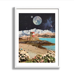Archie Rondel Peaks Art Print, Jersey Trippy Collage Art, kosmische Kunst, Vintage Kunst, Space Art, Archie Rondel Fort St Catherines Art Print