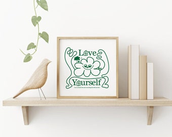Love Yourself Print, Self Love Quote Wall Art, Spiritual Art, Abstract Doodle, Minimalist Graphic Art