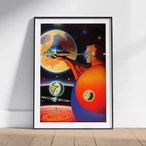 Space Man Art Print - Retro Futurism, Cosmic Artwork, Vintage Sci-Fi Poster - Surreal Wall Art Decor