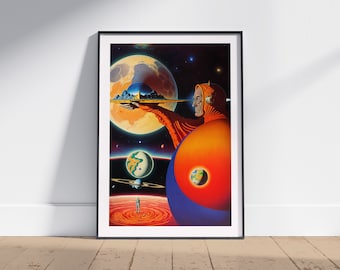 レトロ SF ポスター、70 年代のシュールな宇宙装飾、未来的な宇宙