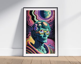 Cosmic Traveler Art Print, Retro Futurism Art, Cool Alien Artwork, Vintage Space Art, Sci-Fi Poster, Surreal Art, Wall Art Decor