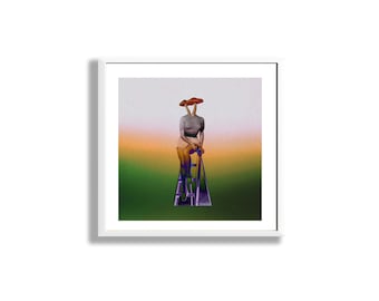 Fungi Retro Collage Print, Trippy Wall Art, Mushroom Art, Cosmic Art, Vintage Art, Minimal Art, Space Art Print