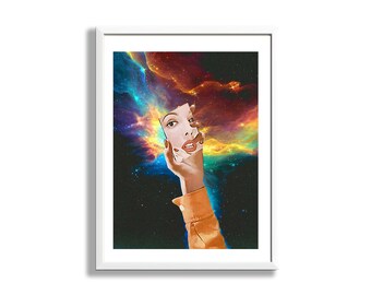 Entirety Art Print, Trippy Galaxy Collage Art, Consciousness Art, Cosmic Space Art, 1960s Aesthetic Collage, Colourful Universe Wall Art