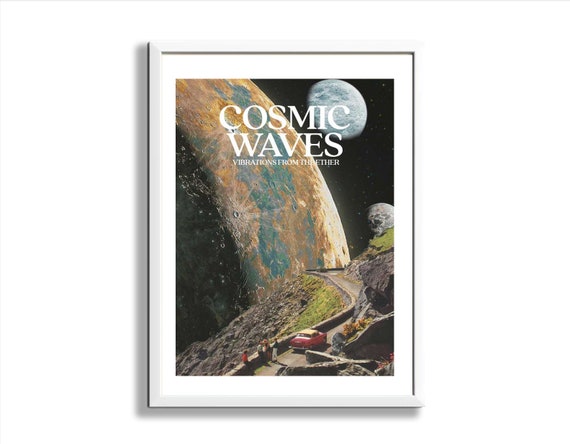 Cosmic Waves Art Print, Retro Collage Art, Celestial Art Poster, Vintage Wall Art, Space Art, Great Blasket Islands, Ireland Art Print