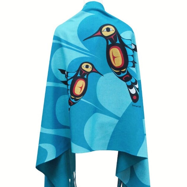 Indigenous Shawl | Hummingbirds Design | Canadian Native Artist | First Nations Art | Cozy & Warm Wrap
