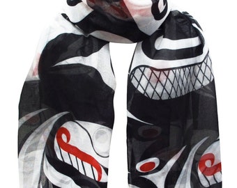Indigenous Scarf | Killer Whale Native Design | Canadian Artist | First Nations Art | Fashion Accessory | Gift for Her | Mother's Day Gift