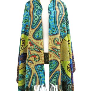 Indigenous Owned Strong Earth Woman Art Eco Shawl First Nations Artist Stylish Fashion Accessory Wrap Gift for Her image 2