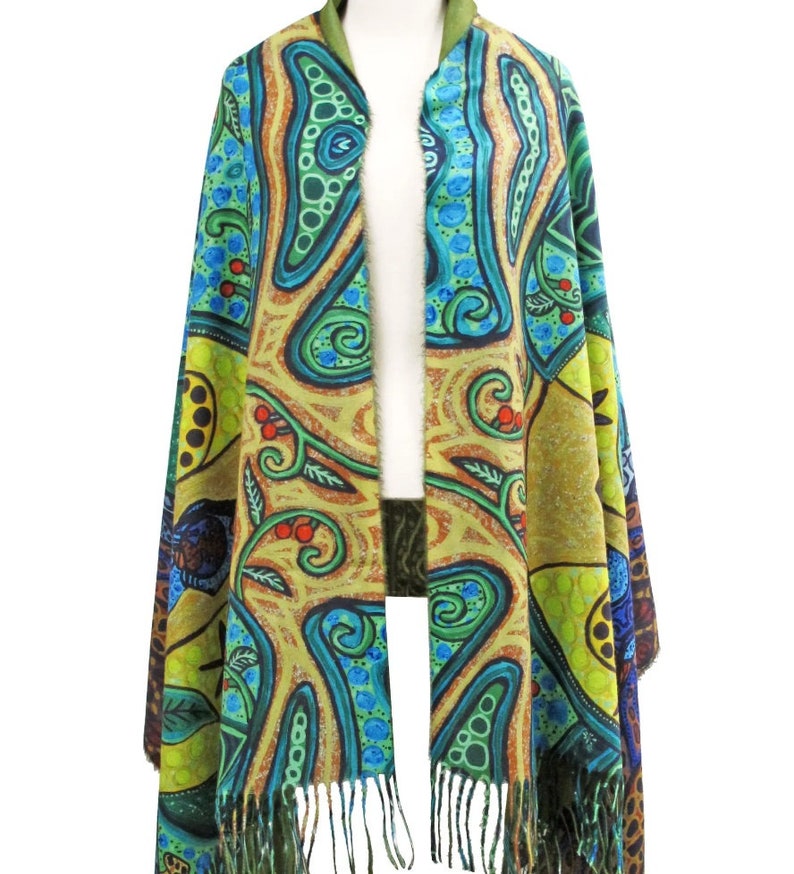 Indigenous Owned Strong Earth Woman Art Eco Shawl First Nations Artist Stylish Fashion Accessory Wrap Gift for Her image 2