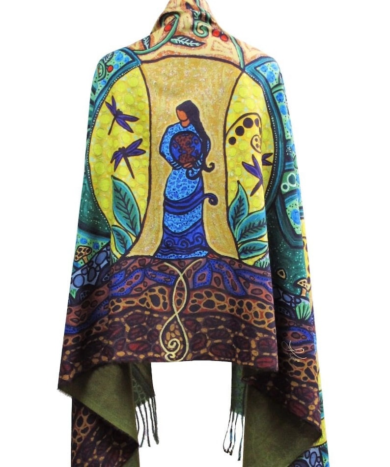 Indigenous Owned Strong Earth Woman Art Eco Shawl First Nations Artist Stylish Fashion Accessory Wrap Gift for Her image 1