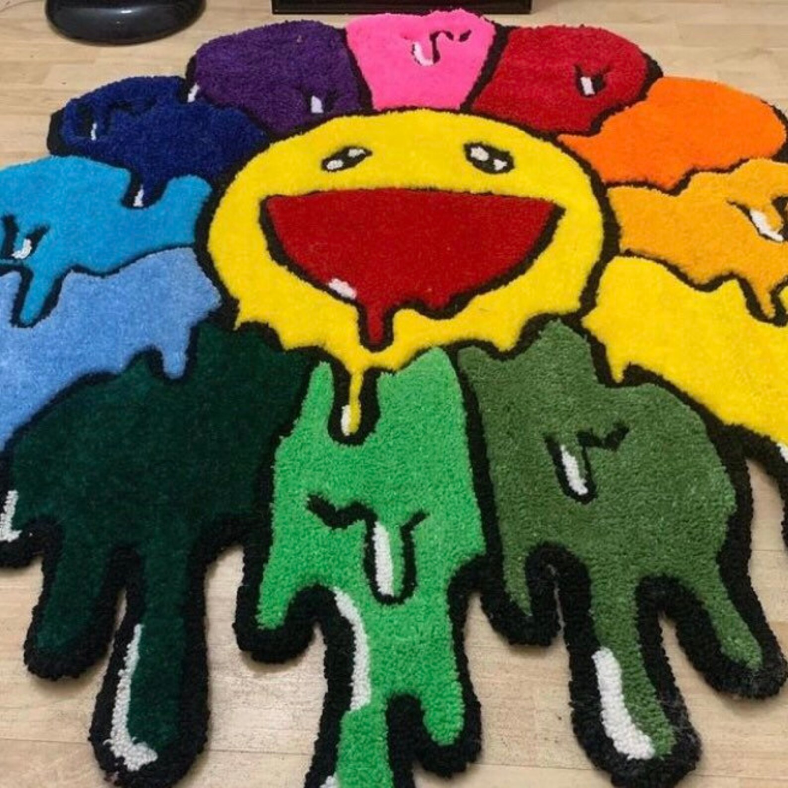 Hand Tufted Murakami Flower Drip Rug Takashi Murakami Etsy