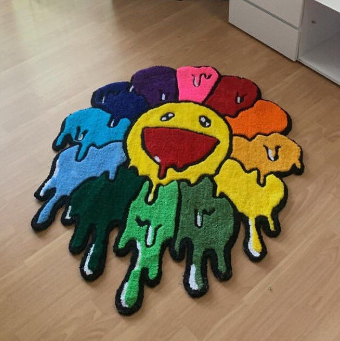 Hand Tufted Murakami Flower Drip Rug Takashi Murakami Etsy