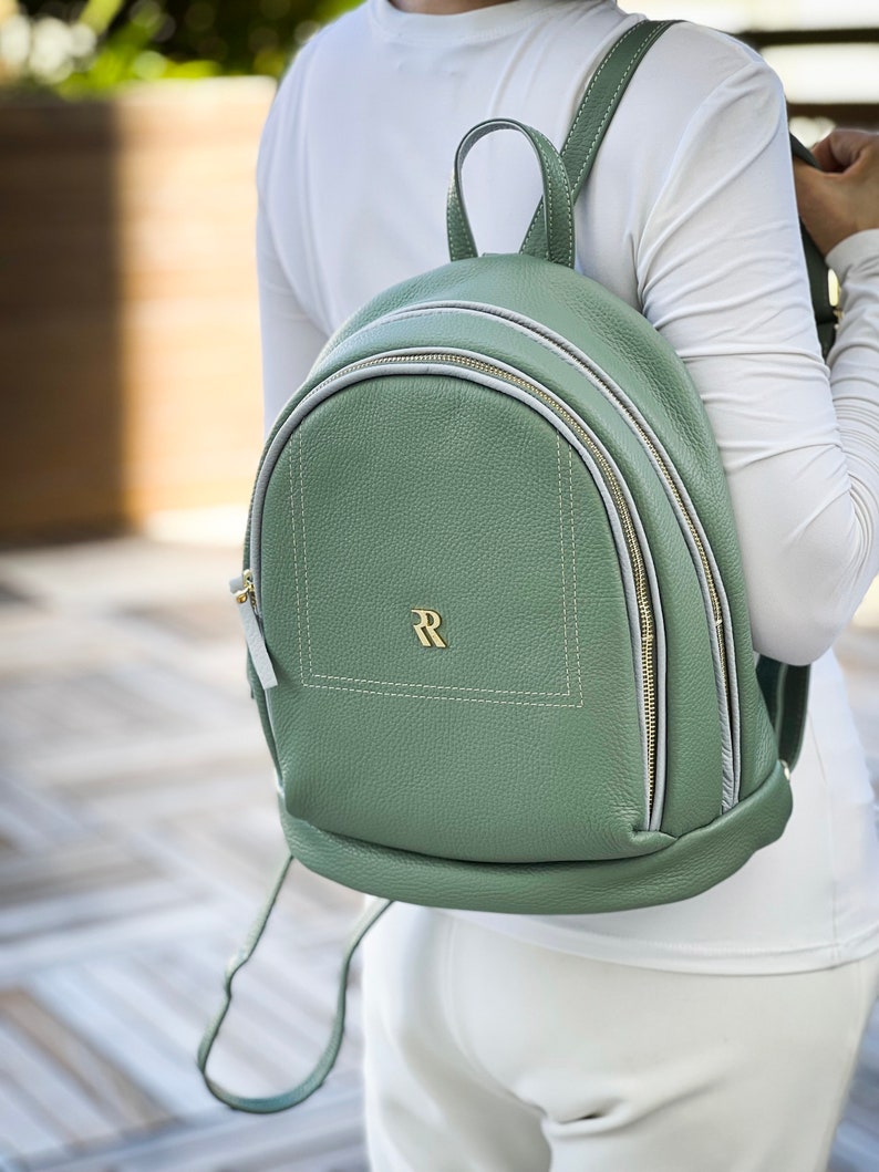 Sage Green Leather Womens Backpack School Backpack Cute Etsy