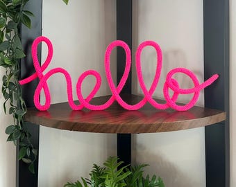Knitted wire Hello Sign, icord Hello sign, knitted wire wall sign, home decor, gift, nursery, shelf, words