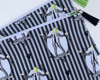 Handmade Beetlejuice Bag: Striped Zipper Pouch