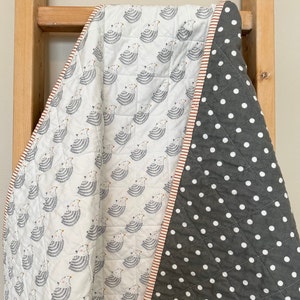 Hedgehog Baby Quilt: Modern Flannel Wholecloth Quilt, Gender Neutral