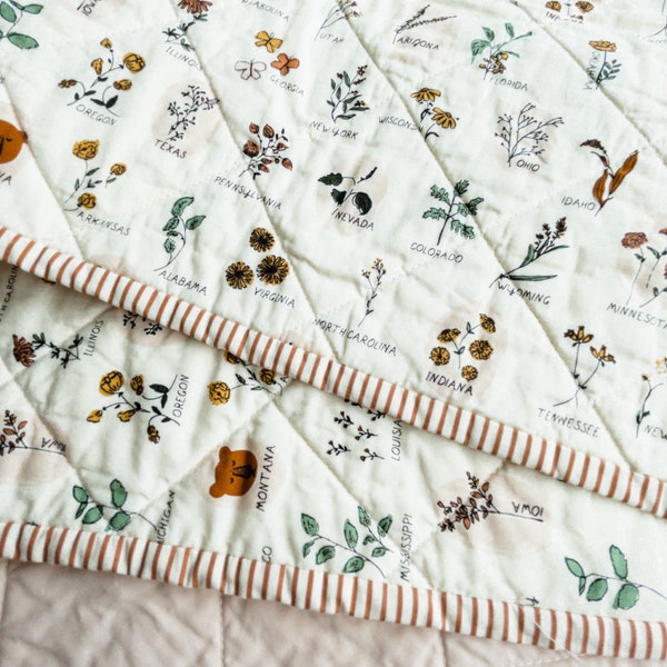 Modern Wholecloth Baby Quilt, Baby Quilt, Handmade baby quilt, Floral baby Quilt, Baby Girl Quilt