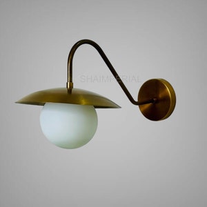 Brass Wall Sconce Modern Brass Light With Handcrafted Brass Shade Minimal Sconce Light Fixture