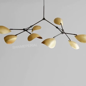 Stilnovo Style Sputnik Chandelier: Mid Century Raw Brass, 8-Arm Disk Shades