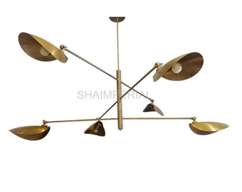 1950s Italian Mid-Century Modern Raw Brass Six-Arm Pendant Light