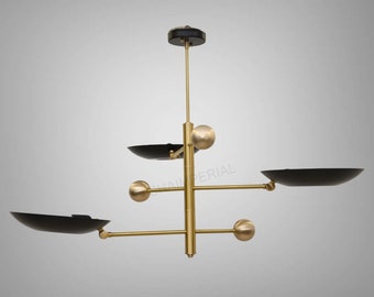 Mid Century 3 Light Stilnovo Style Modern chandelier Raw Brass ceiling Light Fixture.