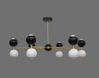 Mid Century Sputnik Chandelier: Raw Brass 12-Light Italian Style