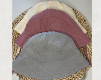 Baby sun hat made of muslin, 100% cotton, 3-12 months