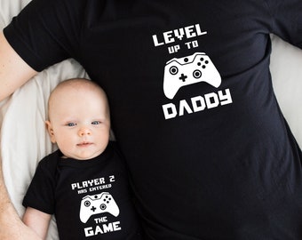 Leveled up to Daddy shirt, Player 2 has entered the game shirt, Matching dad and baby shirts, Gifts for New Dad, Cute Gift for New Dad,