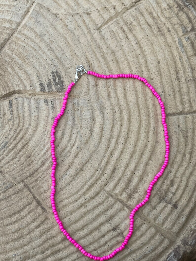 Pink seed beaded necklace image 2