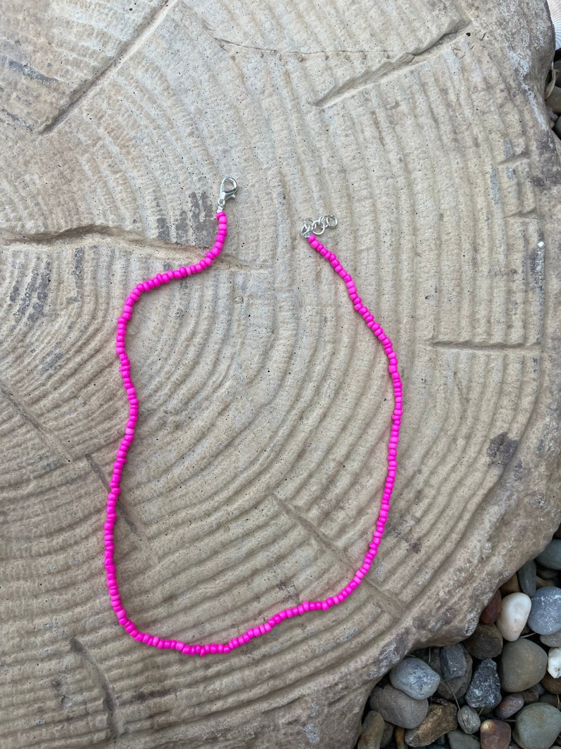 Pink seed beaded necklace image 1