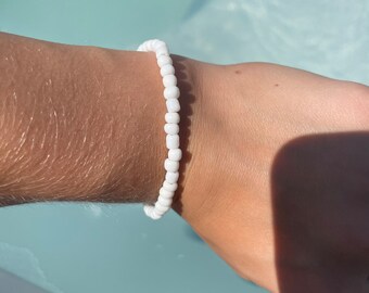 Plain white seed beaded bracelet