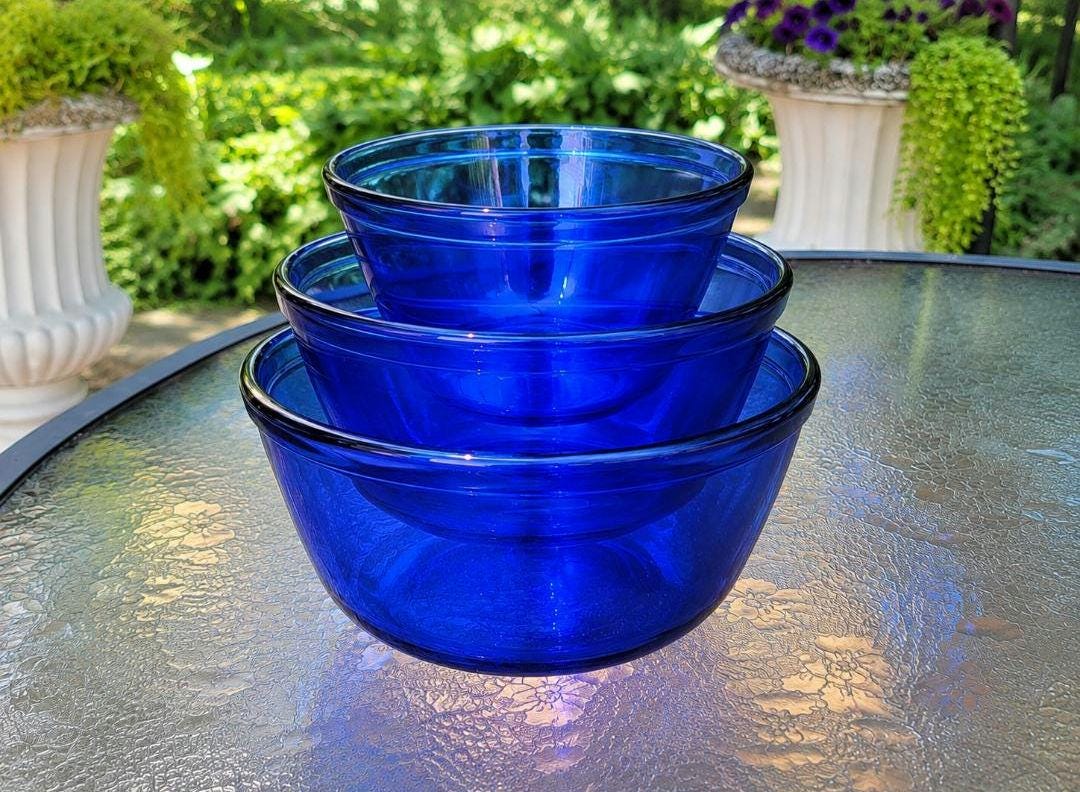 Anchor Hocking Cobalt Blue Mixing Bowls - Etsy