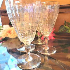 Crystal Wine Glasses Hand Blown Vintage Crystal Iridescent Optic 9 Ounce Wine Glasses Set Of 4 - Vintage Crystal Stemware - Crystal Giftware