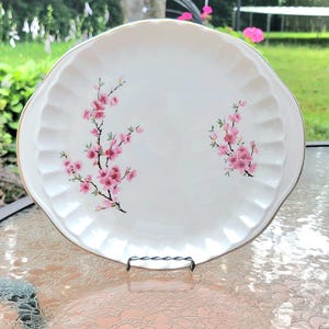 Decorative Cake Plate - &quot;Peach Blossom Bolero&quot; By WS George 1948 Vintage Fine China - Vintage Handled Cake Plate - Fine China Giftware
