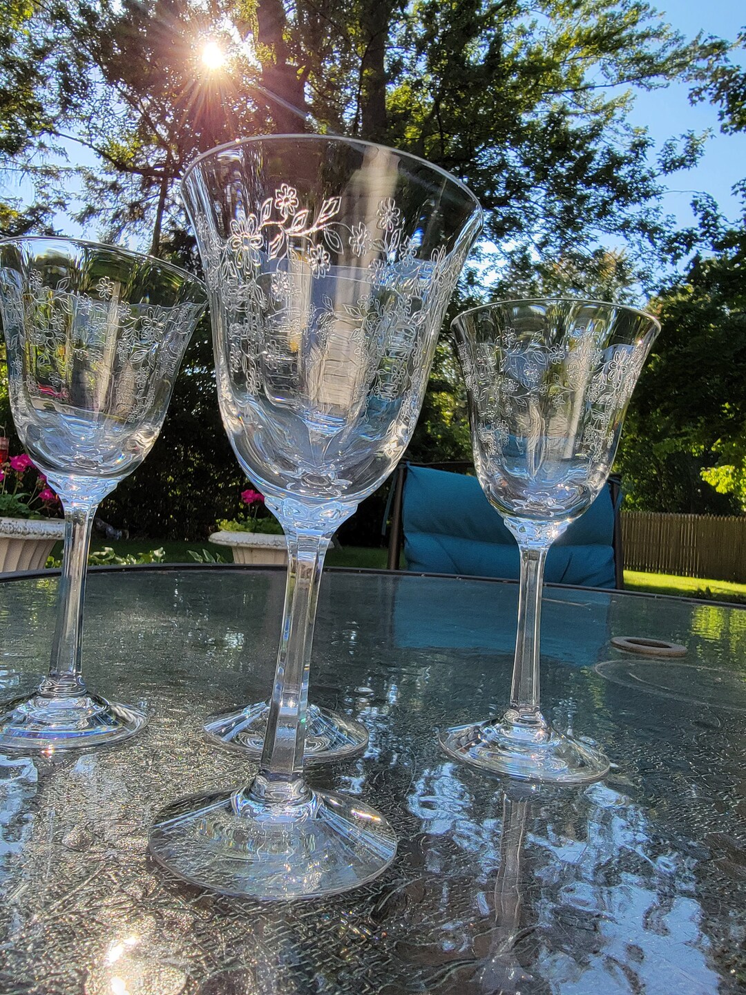 Lenox castle Garden Vintage Hand Blown Crystal Water Goblets With Hand