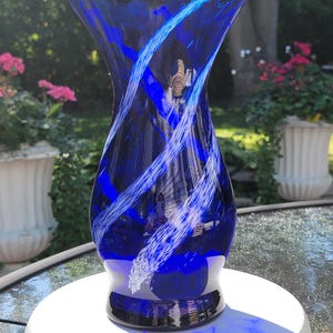 Decorative Glass Vase - Vintage Mid-Century Modern Hand Blown Cobalt Blue & White Brushed Vase - Glass Art Home Deco - Gift Ideas