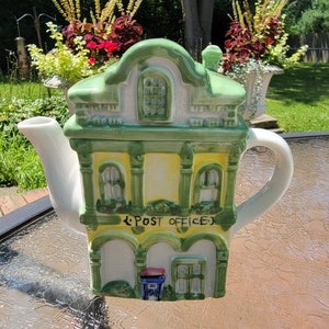 Vintage Ceramic Hand Painted &quot;Post Office&quot; Village Novelty Figurine Teapot - Gifts For Her