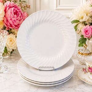 Juego de 4 platos llanos Gibson Sea Shell White Swirl - Vajilla de estilo rústico - Decoración de comedor Cottagecore