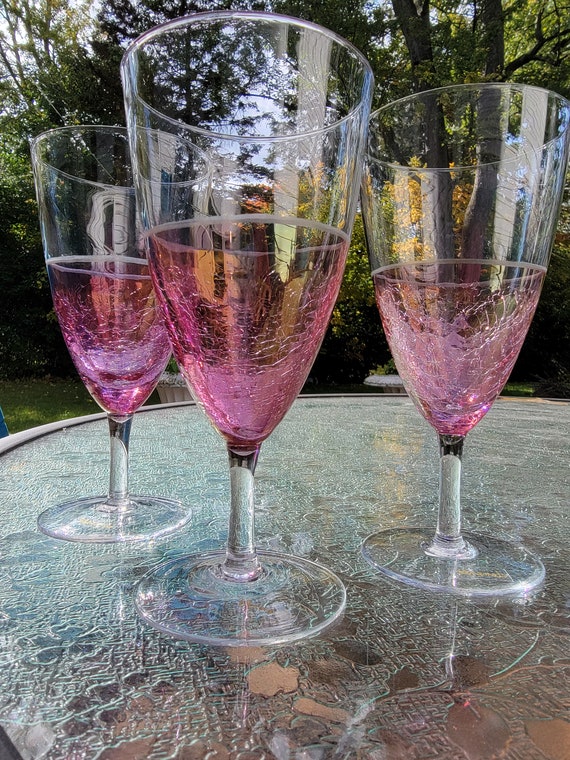 Elements Fluted Wine Glasses Vintage Purple Crackle Hand Blown