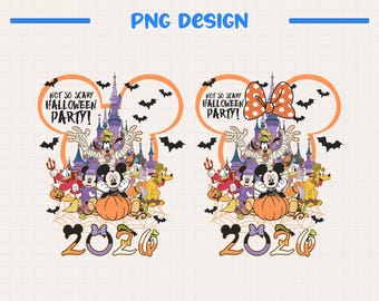 Not So Scary Halloween PNG | Mickey Minnie Head with Pumpkin | Disney Family Trip Matching Shirt Design | Digital Download