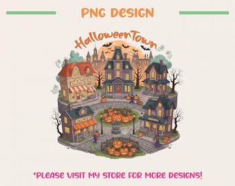 PNG-ontwerp Halloweentown, Pumpkin Town png, spookachtig retro Halloween-ontwerp, digitale download Halloween voor sublimatie en ambachten, spook png