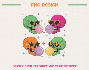 Bubblegum-schedel Halloween-png, leuke enge Halloween-png, grappige griezelige schedel-png, kleurrijk skelet-png