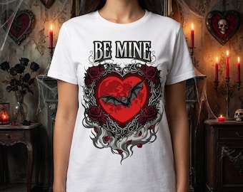 Gothic Valentine White Shirt | Bat with Heart | Dark Romance