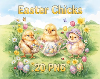 Easter Chick Clipart | 20 PNG Set | Pastel Spring Watercolors | Transparent Background | Instant Download