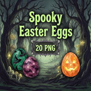 Spooky Easter Egg Clipart – Watercolor Halloween Patterns (Digital Download)