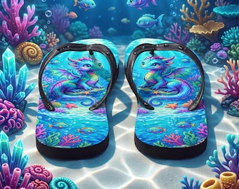 Cute Sea Dragon Flip Flops | Colorful Coral Reef Fantasy Sandals