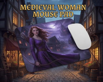 Medieval Archer Woman Mouse Pad – Spooky Village Fantasy Art Desk Decor