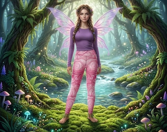 Pink Fairy Yoga Leggings | Floral Damask Yoga Pants | Fairycore Activewear