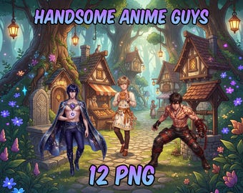 Fantasy Anime Guys Clipart | 12 PNG Bundle (Digital Download)