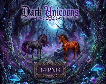Dark Unicorn PNG Clipart Bundle | Gothic, Halloween, Vampire, Werewolf Designs (Digital Download)